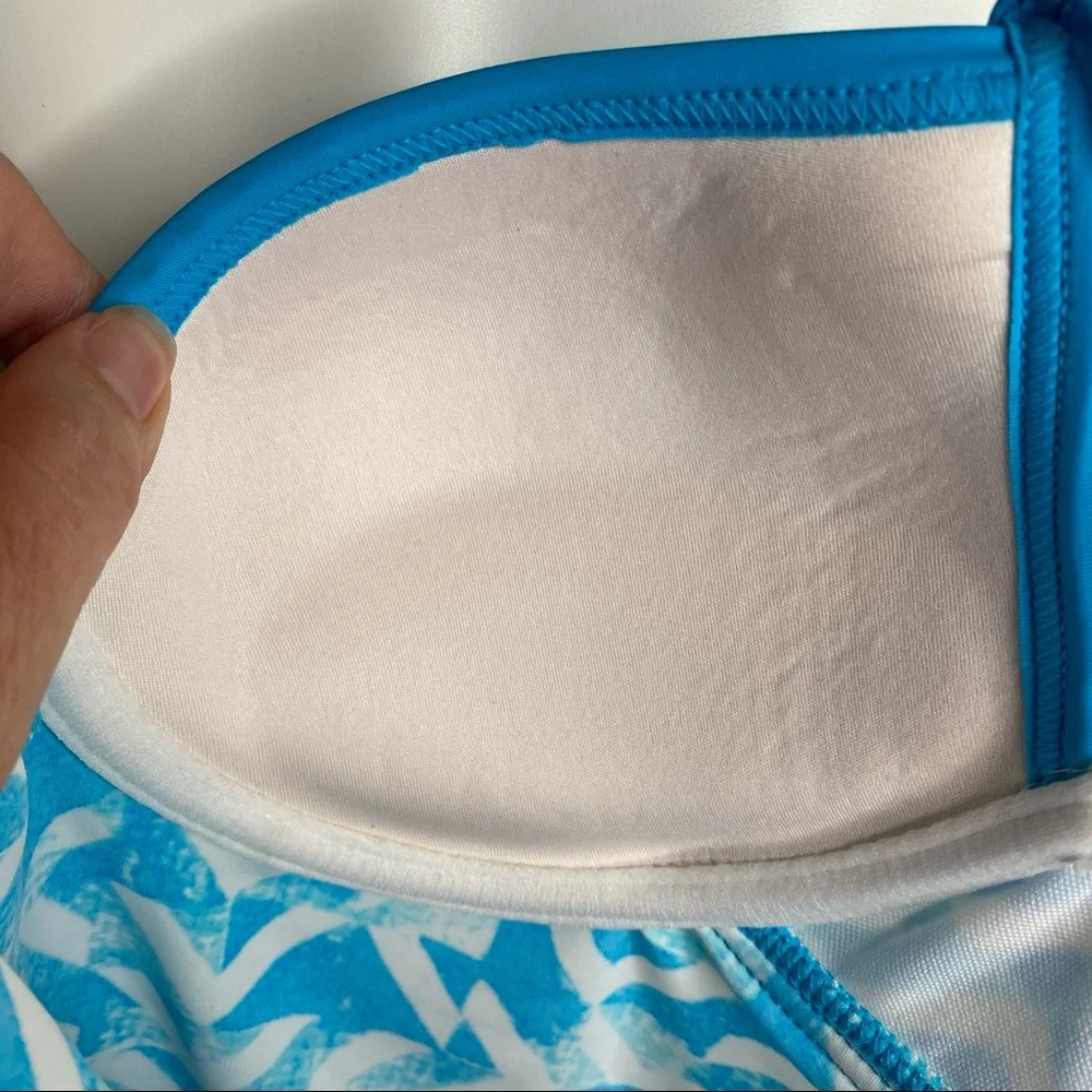 Maidenform Swim By the Sea Tankini Push Up Bra Fit Blue & White Print XSmall